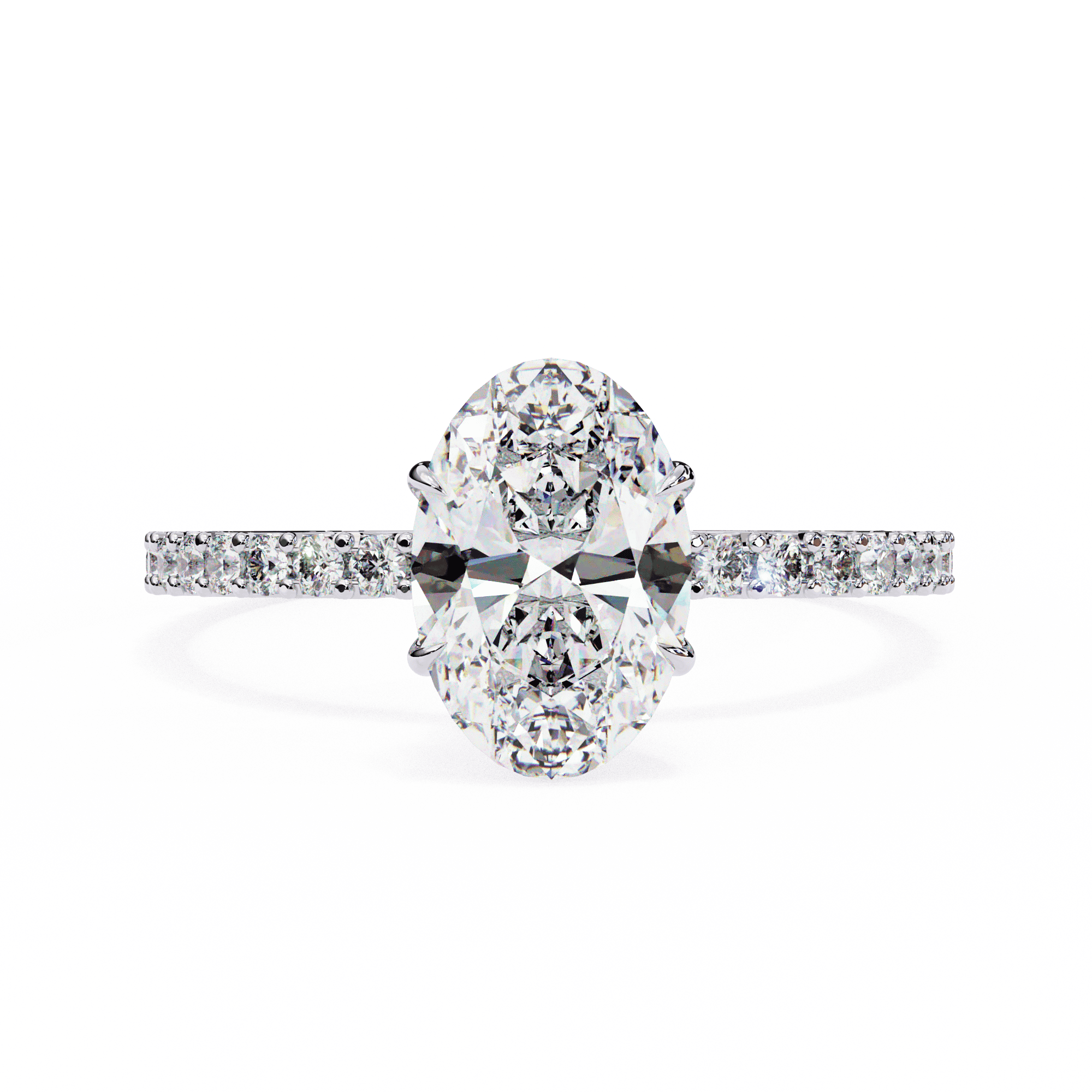Oval-Cut Diamond Engagement Ring with Pave Band
